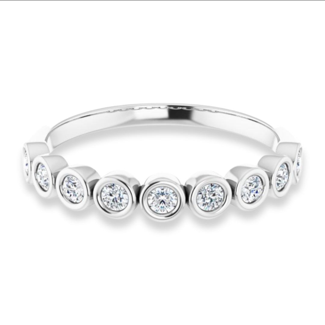 Round Diamond Bezel Set Wedding Band-VIRABYANI